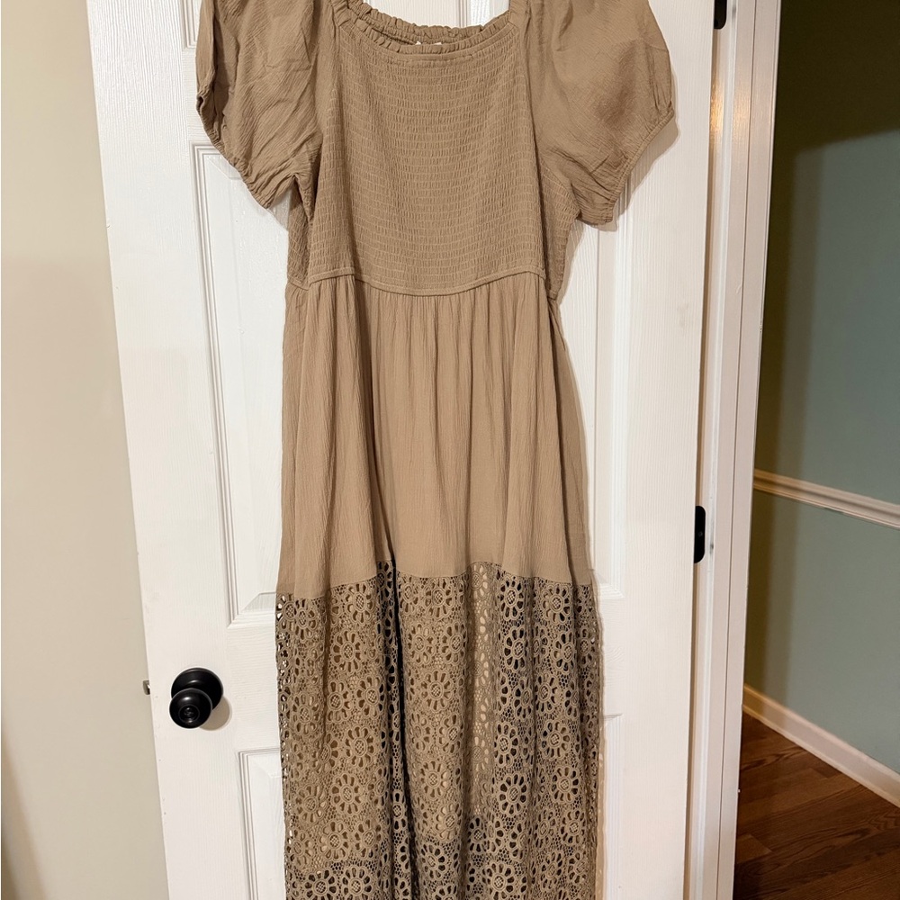 Chic Soul Tan Midi Dress with Lace Detail - Picture 2 of 2